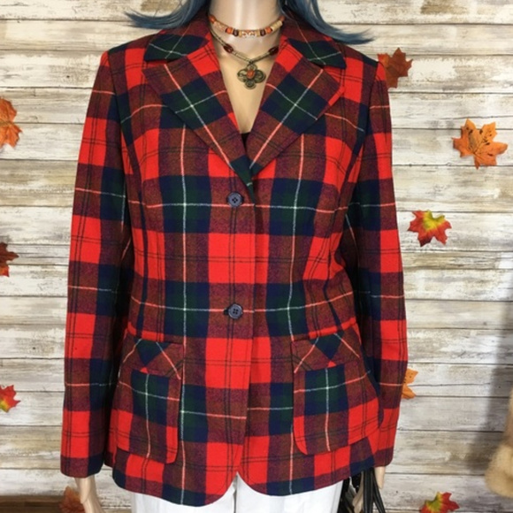 Pendleton Jackets & Blazers - Vintage 70's Pendleton Red Tartan Plaid Blazer